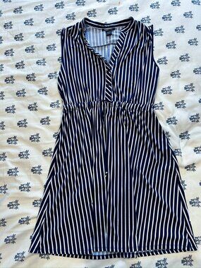Robert Louis Navy White Striped Dress Sleeveless Drawstring Waist | Size L